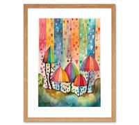 Artery8 Wall Art Print Candy Land Rain Rainbow Folk Artwork Framed 9X7 Inch in Beige | Size: W7" x H9" Artery8 Beige W7" x H9"