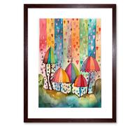 Artery8 Wall Art Print Candy Land Rain Rainbow Folk Artwork Framed 9X7 Inch in Brown | Size: W7" x H9" Artery8 Brown W7" x H9"