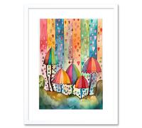 Artery8 Wall Art Print Candy Land Rain Rainbow Folk Artwork Framed 9X7 Inch in White | Size: W7" x H9" Artery8 White W7" x H9"