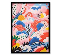 Wall Art Print Candy Mountains Abstract Oil Painting Pink Blue Yellow Sugar Stream and Ice Cream Bushes Kids Bedroom Artwork Framed Artery8 Multi A4