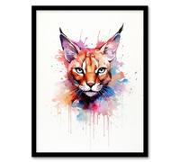 Artery8 Wall Art Print Caracal Cat Lovers Gift Watercolour Pet Portrait Painting Artwork Art Framed | Size: A4 Artery8 Multicolor A4