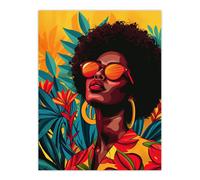 Artery8 Wall Art Print Caribbean Woman Shades Pop Art Sunny Day Painting Poster in Orange | Size: W12" x H16" Artery8 Orange W12" x H16"