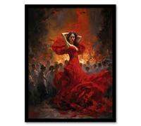 Artery8 Wall Art Print Carmen Dancing Oil Painting Fiery Gypsy Seductive Dance In Red Dress Art Framed | Size: W12" x H16" Artery8 Red W12" x H16"