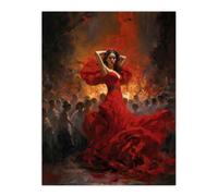 Artery8 Wall Art Print Carmen Dancing Oil Painting Fiery Gypsy Seductive Dance In Red Dress Poster | Size: W12" x H16" Artery8 Red W12" x H16"