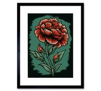 Artery8 Wall Art Print Carnation Flower Old School Tattoo Ink Body Art Rockabilly Americana 50s Artwork Framed 9X7 Inch in Black | Size: W7" x H9" Artery8 Black W7" x H9"