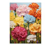 Artery8 Wall Art Print Carnation Symphony Vibrant Blooming Flowers Orange Pink Green Meadow Oil Painting Poster | Size: W12" x H16" Artery8 Multicolor W12" x H16"
