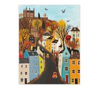Artery8 Wall Art Print Castle Hill Road Drive Autumn Tree Cityscape Poster in Blue | Size: W12" x H16" Artery8 Blue W12" x H16"