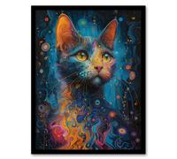 Artery8 Cat Lover Colourful Abstract Psychedelic Painting For Living Room Artwork Framed Wall Art Print A4