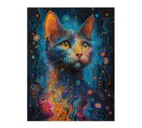 Artery8 Wall Art Print Cat Lover Colourful Abstract Psychedelic Painting Poster in Blue | Size: W24" x H32" Artery8 Blue W24" x H32"