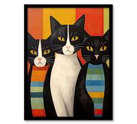 Artery8 Wall Art Print Cat Mafia Mob Portrait Orange Blue Green Whimsical Oil Painting Artwork Framed | Size: A4 Artery8 Multicolor A4