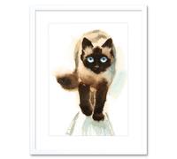 Artery8 Wall Art Print Cat Ragdoll Walking Watercolour Art Framed 9x7 inch in White | Size: W7" x H9" Artery8 White W7" x H9"