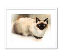 Artery8 Wall Art Print Cat Ragdoll Watercolour Art Framed 9x7 inch in White | Size: W7" x H9" Artery8 White W7" x H9"