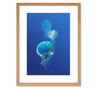 Artery8 Wall Art Print Celestial Galaxy Stars Jellyfish Photograph Combined Blue Framed Art in Beige | Size: W7" x H9" Artery8 Beige W7" x H9"