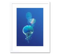Artery8 Wall Art Print Celestial Galaxy Stars Jellyfish Photograph Combined Blue Framed Art in White | Size: W7" x H9" Artery8 White W7" x H9"
