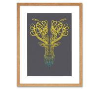 Artery8 Wall Art Print Celtic Knot Stag Head Deer Ornate Decorative Scottish Framed Art in Beige | Size: W7" x H9" Artery8 Beige W7" x H9"