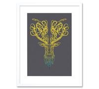 Artery8 Wall Art Print Celtic Knot Stag Head Deer Ornate Decorative Scottish Framed Art in White | Size: W7" x H9" Artery8 White W7" x H9"