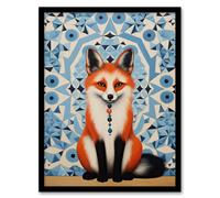 Wall Art Print Chakra Fox Concept Art Oil Painting Blue Kaleidoscope Pattern Animal Portrait Artwork Framed Artery8 Blue A4