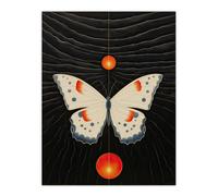 Wall Art Print Chaos Theory Hilma af Klint Inspired Butterfly and Two Suns White Orange Grey Oil Painting Poster Artery8 Black W24 inch x H32 inch