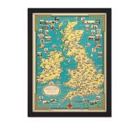 Artery8 Wall Art Print Chase 1939 Pictorial Map British Isles Buildings Large Framed Wall Décor Art in Black | Size: W18" x H24" Artery8 Black W18" x H24"