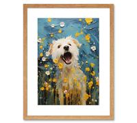 Artery8 Wall Art Print Chasing the Flowers White Terrier in Spring Meadow Thick Paint Oil Painting Blooms Coton de Tulear Artwork Framed 9X7 Inch Artery8 Beige W7" x H9"