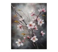Artery8 Wall Art Print Cherry Blossom Tree Branch Soft Pastel Painting Pink Grey Elegant Detail Bloom Nature Colourful Bright Floral Modern Artwork Artery8 Grey W18" x H24"
