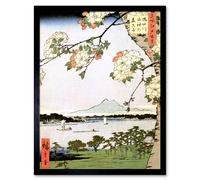 Artery8 Framed Wall Art Cherry Blossom Utagawa Hiroshige 100 Views Edo 035 Ukiyo-E Woodblock Cropped - 12X16 Inch