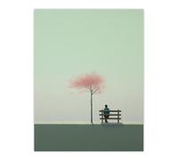 Artery8 Wall Art Print Cherry Tree Park By Amy Denver Minimalist Soft Pastel Grey Pale Green Minimalism Simple Modern Artwork Poster Artery8 Green W12" x H16"