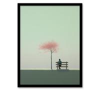 Artery8 Wall Art Print Cherry Tree Park By Amy Denver Minimalist Soft Pastel Grey Pale Green Minimalism Simple Modern Artwork Art Framed Artery8 Green W12" x H16"