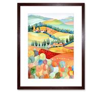 Artery8 Wall Art Print Chianti Italy Rolling Hills Folk Artwork Framed 9X7 Inch in Brown | Size: W7" x H9" Artery8 Brown W7" x H9"
