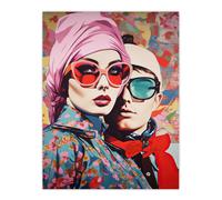 Artery8 Wall Art Print Chic Sunglasses Retro Advert Spring Floral Fashion Couple Yellow Pink Red Blue Artwork Vibrant Colourful Bold Pop Art Modern Artery8 Multicolor W12" x H16"