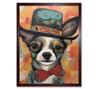 Artery8 Wall Art Print Chihuahua Dog Top Hat & Bowtie Modern Folk Art Framed in Brown | Size: W12" x H16" Artery8 Brown W12" x H16"
