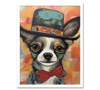 Wall Art Print Chihuahua Dog Top Hat and Bowtie Modern Folk Art Framed Artery8 White W12 inch x H16 inch