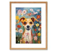 Artery8 Chihuahua in the Wildflowers Artwork Colourful Meadow Dog Portrait Artwork Framed Wall Art Print 9X7 Inch