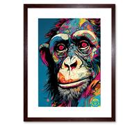 Artery8 Wall Art Print Chimpanzee Acrylic Painting Vibrant Psychedelic Pattern Portrait Modern Artwork Framed 9X7 Inch in Brown | Size: W7" x H9" Artery8 Brown W7" x H9"