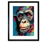 Artery8 Wall Art Print Chimpanzee Acrylic Painting Vibrant Psychedelic Pattern Portrait Modern Artwork Framed 9X7 Inch in Black | Size: W7" x H9" Artery8 Black W7" x H9"