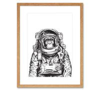 Artery8 Wall Art Print Chimpanzee Astronaut Space Animal Art Framed 9x7 inch in Beige | Size: W7" x H9" Artery8 Beige W7" x H9"