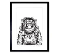 Artery8 Wall Art Print Chimpanzee Astronaut Space Animal Art Framed 9x7 inch in Black | Size: W7" x H9" Artery8 Black W7" x H9"
