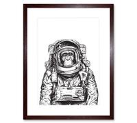 Artery8 Wall Art Print Chimpanzee Astronaut Space Animal Art Framed 9x7 inch in Brown | Size: W7" x H9" Artery8 Brown W7" x H9"