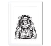 Artery8 Wall Art Print Chimpanzee Astronaut Space Animal Art Framed 9x7 inch in White | Size: W7" x H9" Artery8 White W7" x H9"