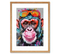 Artery8 Wall Art Print Chimpanzee Monkey With Sunglasses Graffiti Pop Artwork Framed 9X7 Inch in Beige | Size: W7" x H9" Artery8 Beige W7" x H9"