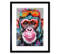Artery8 Wall Art Print Chimpanzee Monkey With Sunglasses Graffiti Pop Artwork Framed 9X7 Inch in Black | Size: W7" x H9" Artery8 Black W7" x H9"