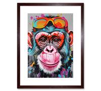 Artery8 Wall Art Print Chimpanzee Monkey With Sunglasses Graffiti Pop Artwork Framed 9X7 Inch in Brown | Size: W7" x H9" Artery8 Brown W7" x H9"