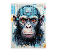 Artery8 Wall Art Print Chimpanzee Robot Hybrid Schematic Blue Futuristic Secret Complex Arcane Manuscript Gift For Him Man Cave Poster Artery8 Multicolor W24" x H32"
