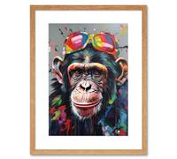 Artery8 Wall Art Print Chimpanzee With Rainbow Sunglasses Modern Pop Artwork Framed 9X7 Inch in Beige | Size: W7" x H9" Artery8 Beige W7" x H9"