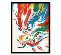 Artery8 Wall Art Print Chinese Dragon Head Bright Colourful Painting Art Framed Poster in Black | Size: W12" x H16" Artery8 Black W12" x H16"