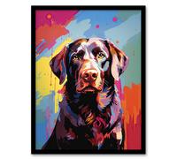 Artery8 Wall Art Print Chocolate Labrador Retriever Dog Lover Gift Pet Portrait Colourful Artwork Painting Art Framed | Size: W12" x H16" Artery8 Multicolor W12" x H16"