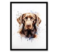 Artery8 Wall Art Print Chocolate Labrador Retriever Lovers Gift Watercolour Pet Portrait Painting Artwork Art Framed | Size: W12" x H16" Artery8 Multicolor W12" x H16"