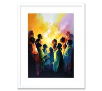 Artery8 Wall Art Print Choir Women Singing by Bonfire Modern Rainbow Colour Watercolour Painting Artwork Framed 9X7 Inch in White | Size: W7" x H9" Artery8 White W7" x H9"