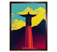 Artery8 Wall Art Print Christ the Redeemer Rio Brazil Pop Art Framed in Brown | Size: W12" x H16" Artery8 Brown W12" x H16"
