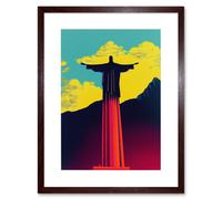Artery8 Wall Art Print Christ the Redeemer Rio Brazil Pop Artwork Framed 9X7 Inch in Brown | Size: W7" x H9" Artery8 Brown W7" x H9"